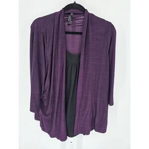 Zero 2 Eight Womens Sz 1X Layered Blouse Black Shirt w/ Purple Cardigan